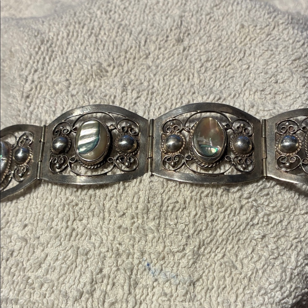 MEXICANA 925 Silver Panel Bracelet with Iridescent Abalone